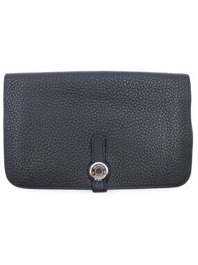 Hermes Dogon Duo GM Silver Coin Purse Wallet Black